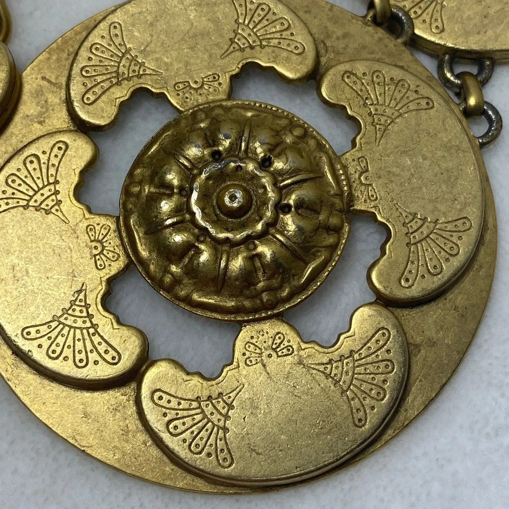 Vintage‎ Gold Tone Metal Coin Medallion Chain Belt Boho Festival Adjustable - Picture 9 of 10
